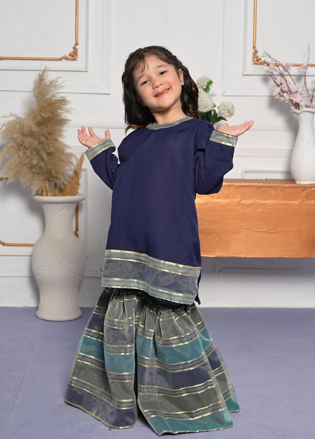 Konain Couture Tissue Pret 2 Piece Suit for Girls - Garara (Navy blue)
