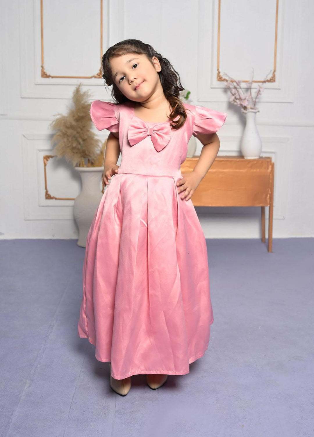 Konain Couture Silk Pret Frock for Girls - Shocking Pink