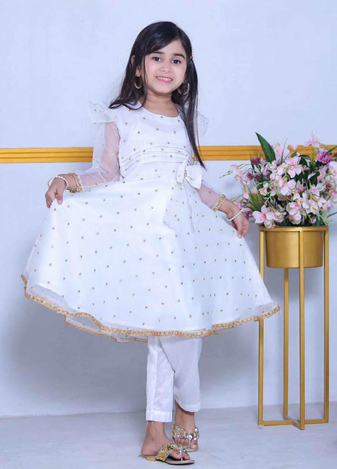 Konain Couture Tissue Pret Frock for Girls - KN-06 WH Fancy Frock