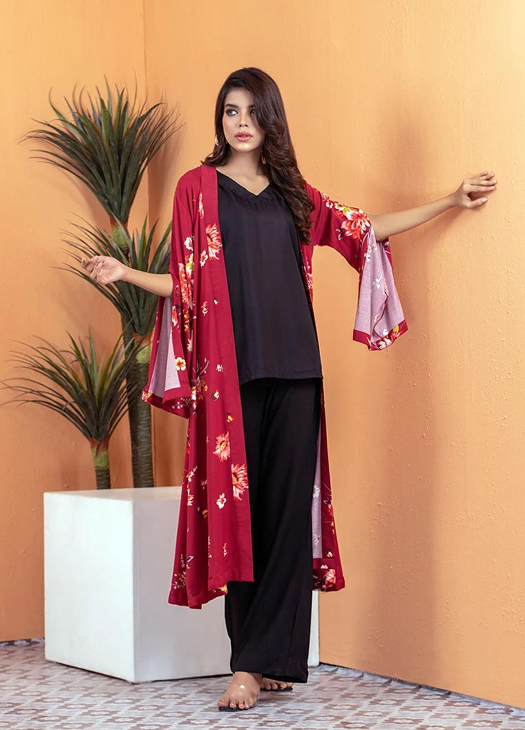 Kotie Casual Pret Printed Satin Silk Coat Floral Kimono KT41