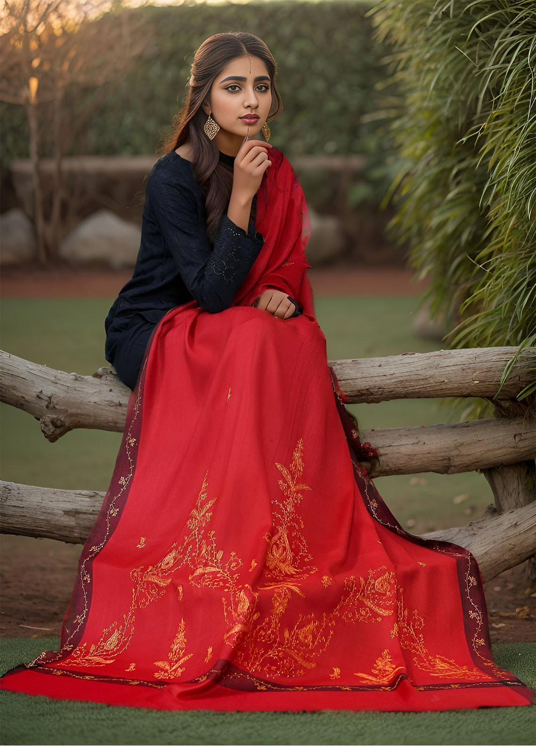 Sanaulla Exclusive Range  Pashmina  KPS 781 D-05 Red - Women Shawls