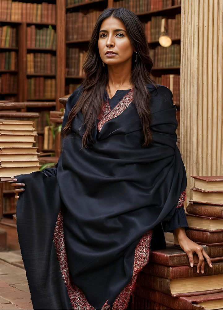 Sanaulla Exclusive Range  Pashmina  KPS 781 D-06 Black - Women Shawls