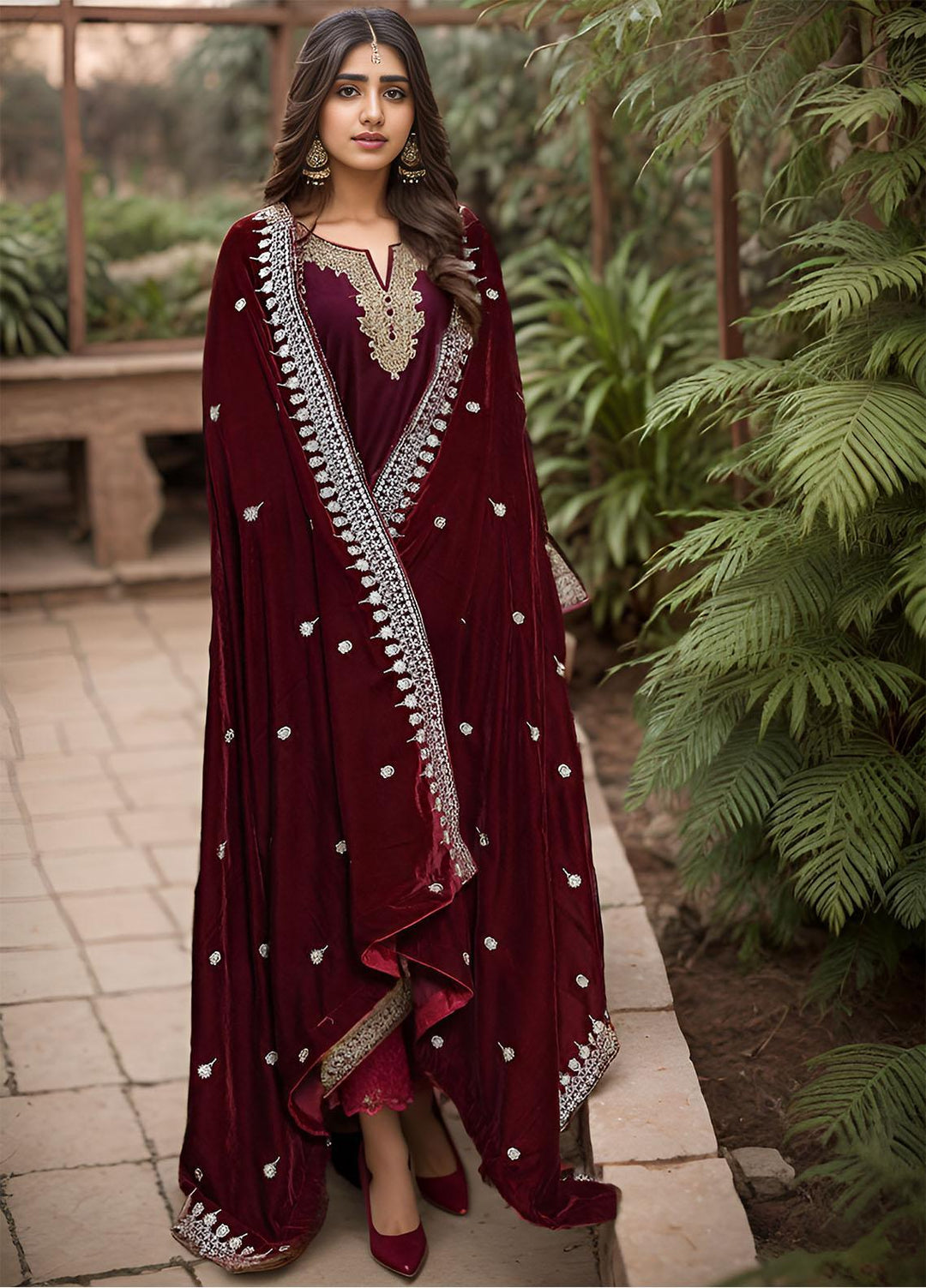 Sanaulla Exclusive Range  Pashmina  KPS 781 D-42 Maroon - Women Shawls