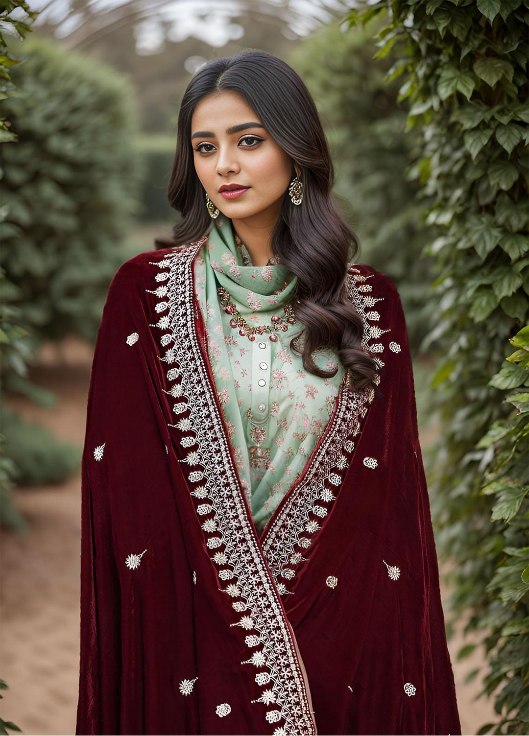 Sanaulla Exclusive Range  Pashmina  KPS 781 D-42 Maroon - Women Shawls