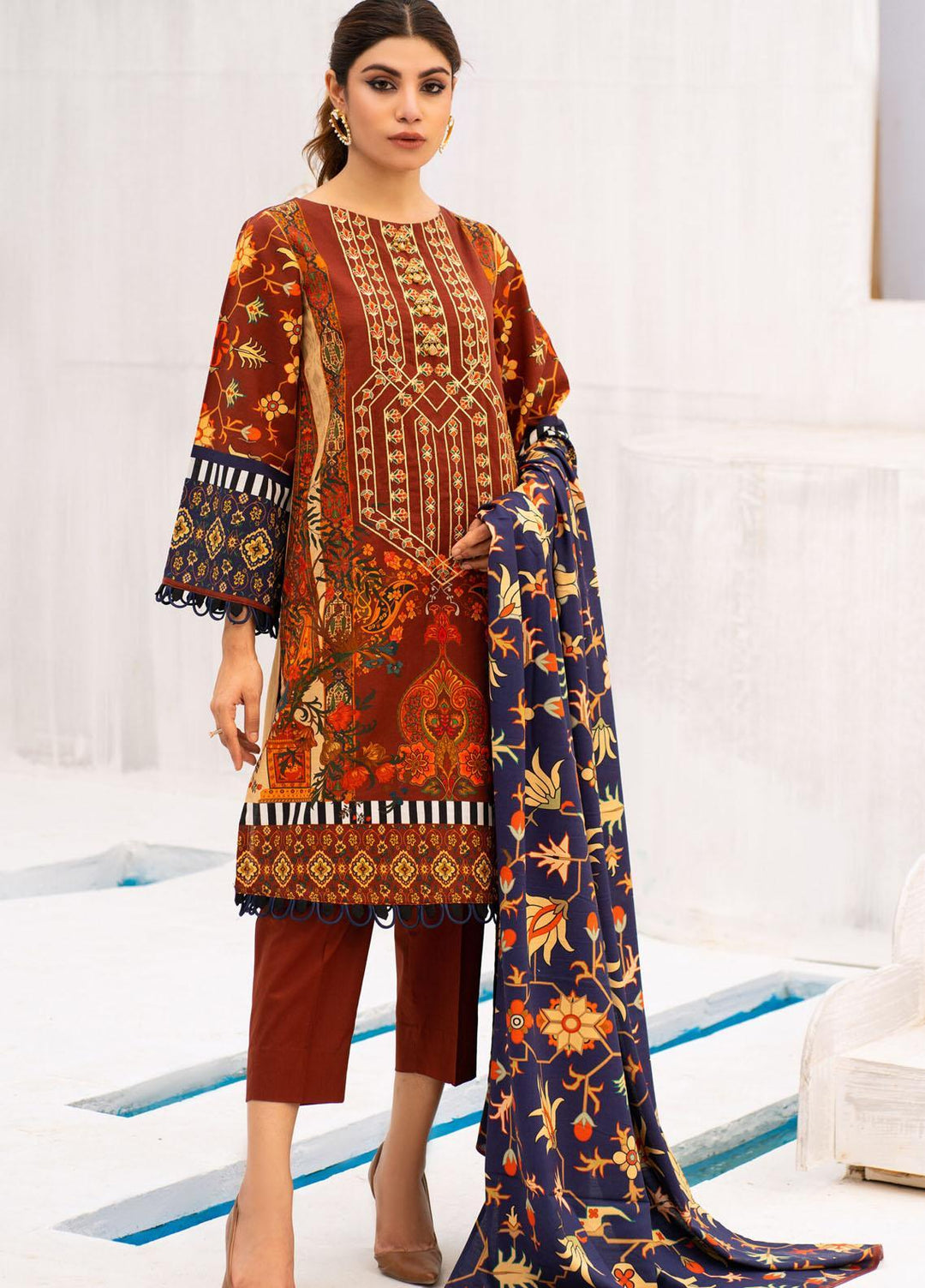 Kross Kulture Printed Linen Suits Unstitched 2 Piece KK21FR W3K-01 - Winter Collection