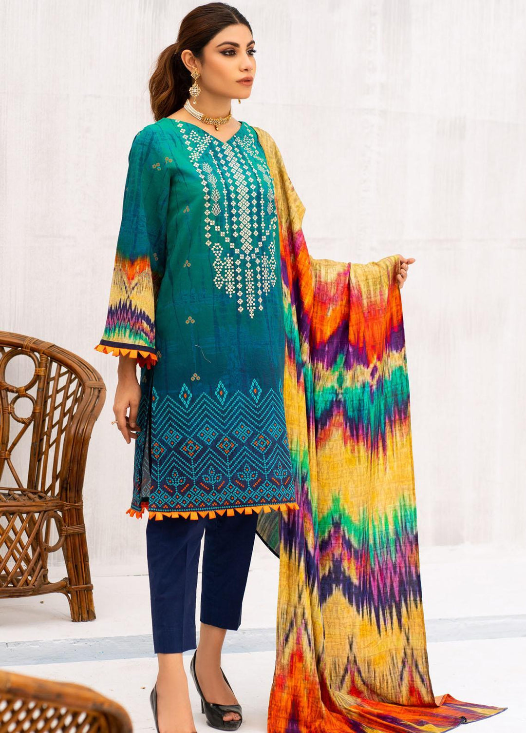 Kross Kulture Printed Linen Suits Unstitched 2 Piece KK21FR W3K-08 - Winter Collection