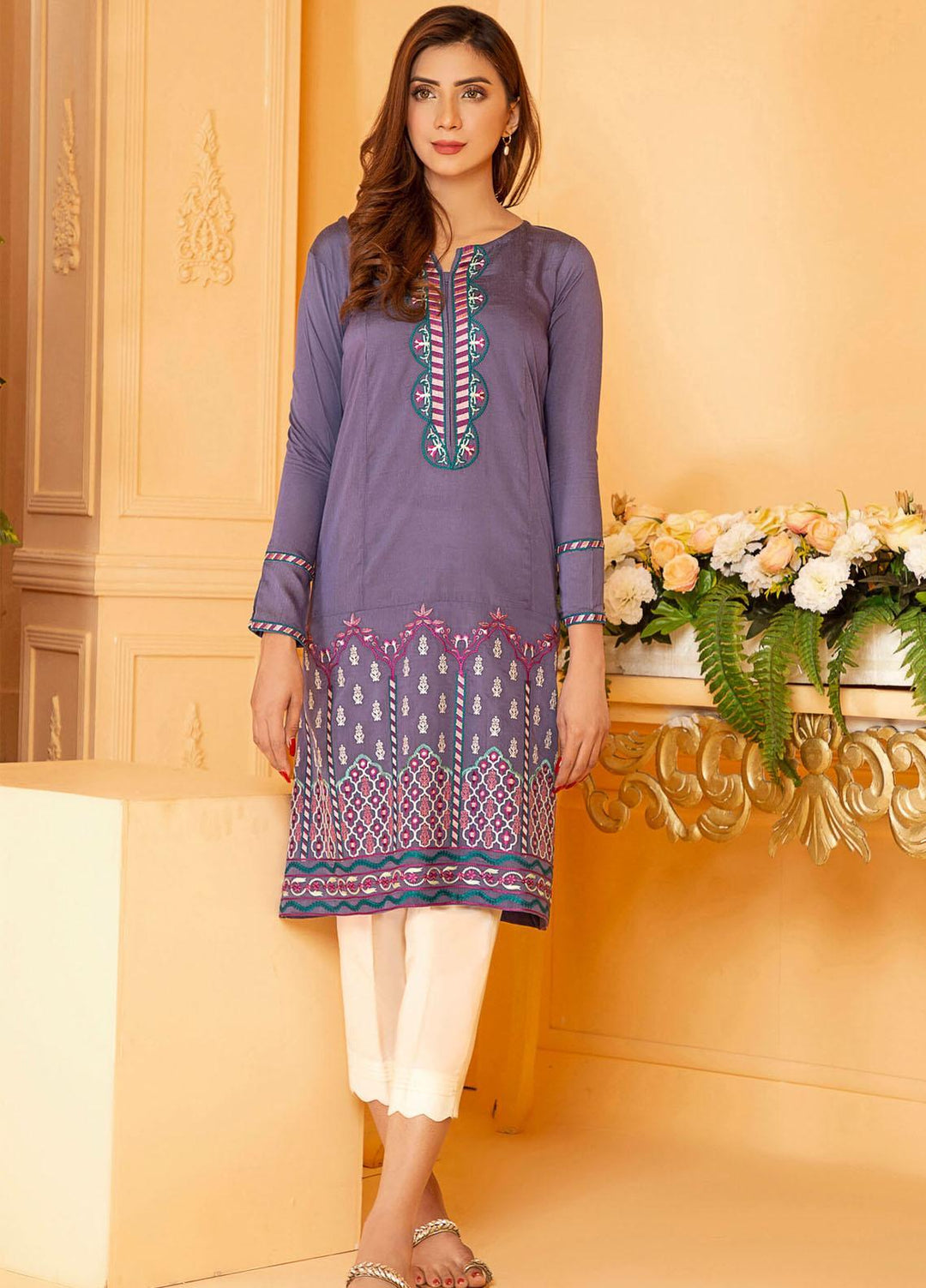 Kross Kulture Embroidered Lawn Stitched Kurties KK-20746 Grey