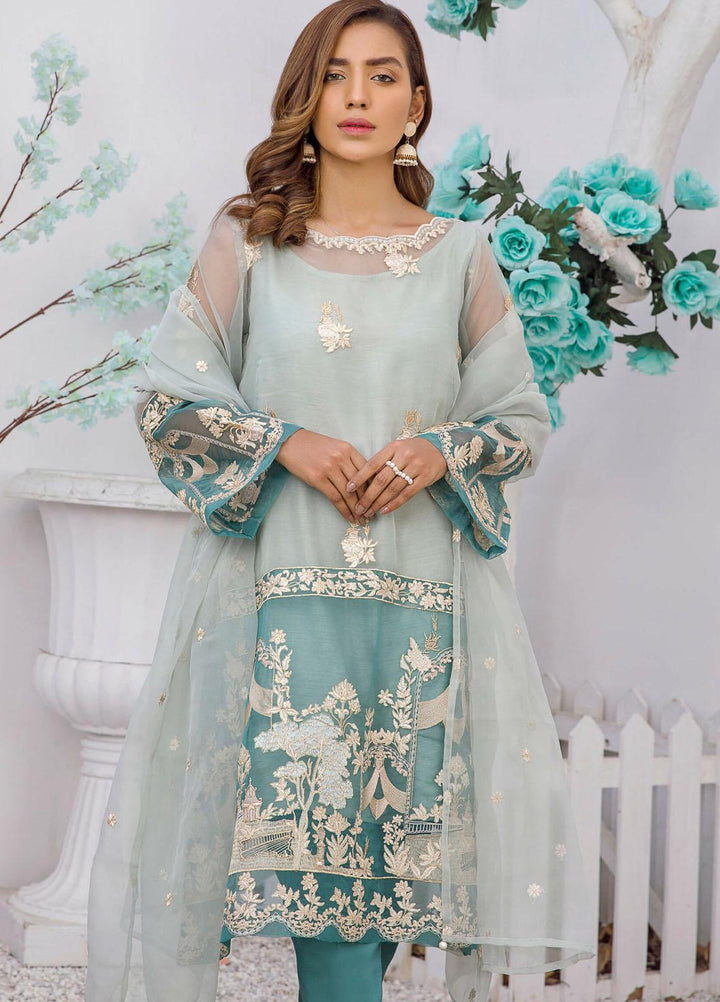 Kross Kulture Luxury Pret Embroidered Organza 3 Piece Suit KLX-20764 Sea Green