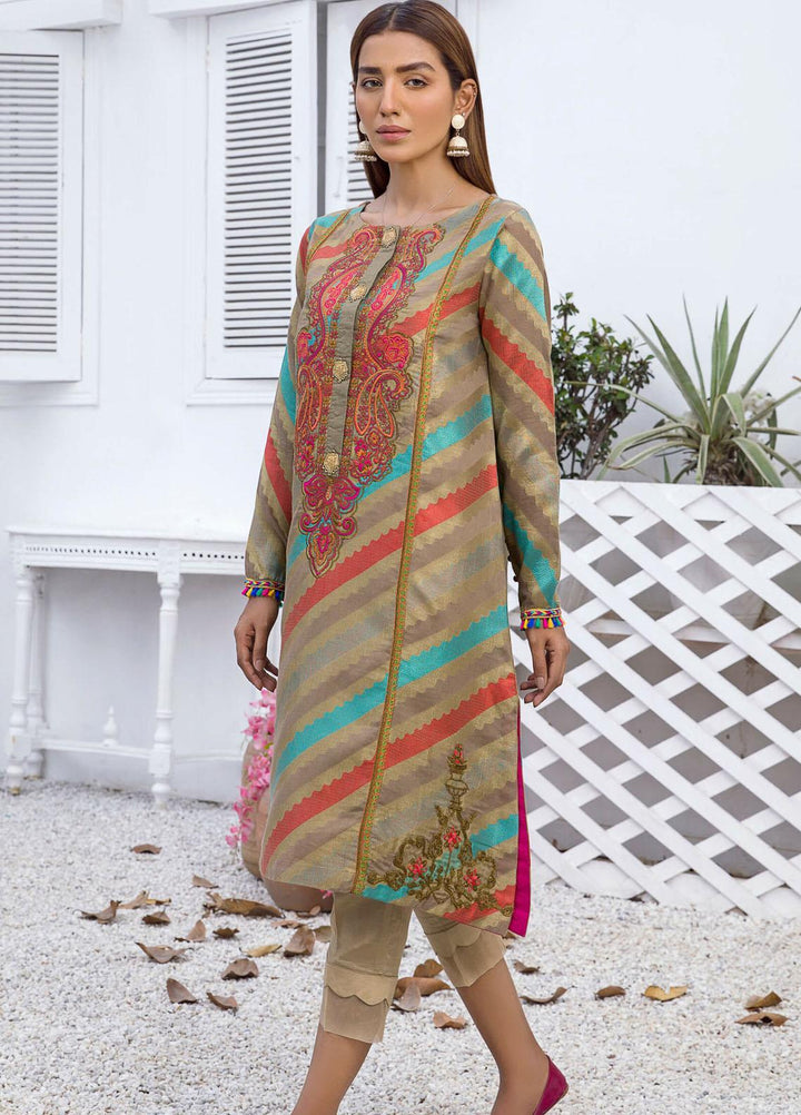 Kross Kulture Luxury Pret Embroidered Jacquard Shirt KX-21214 Brown