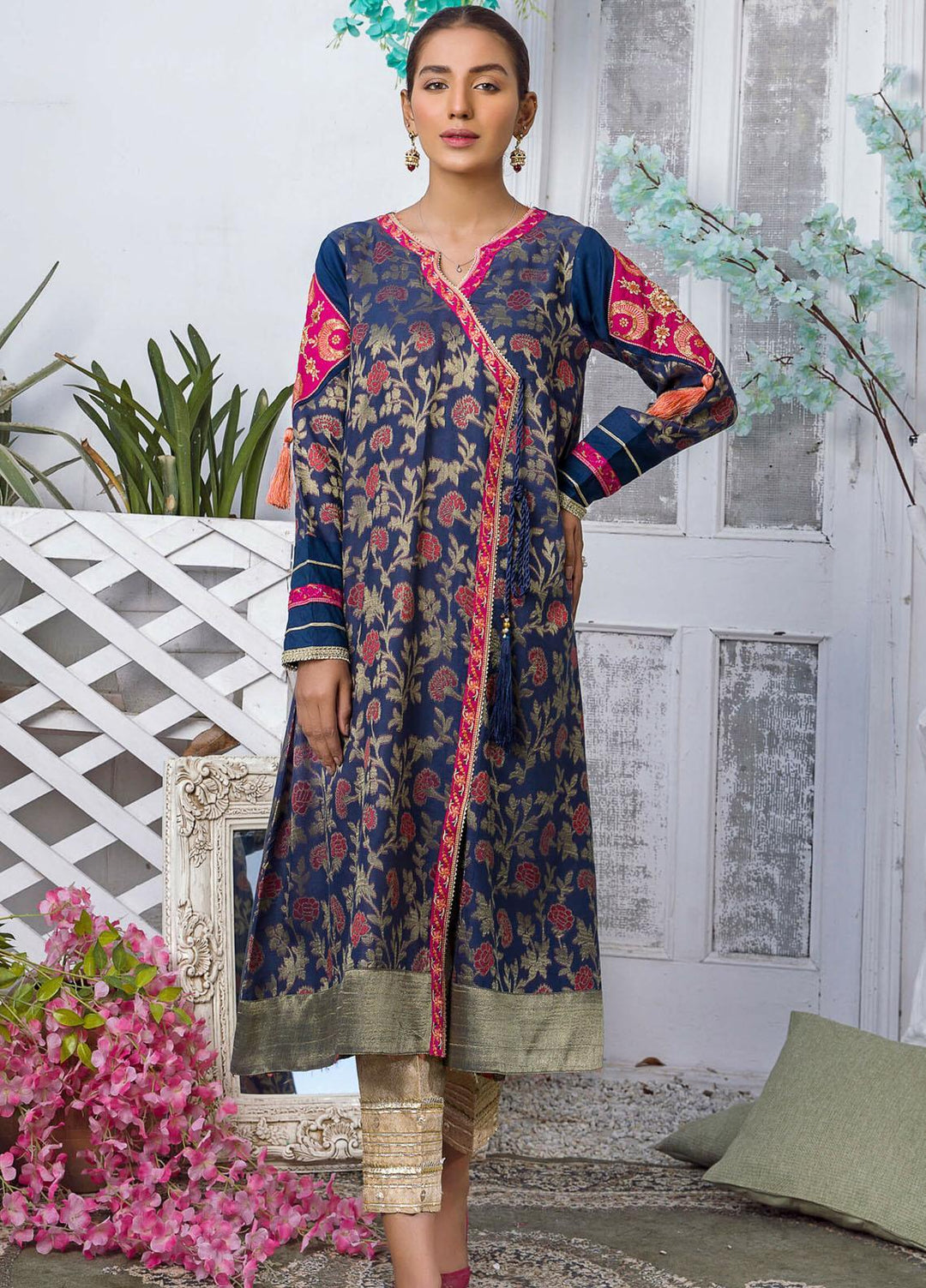 Kross Kulture Luxury Pret Embroidered Jacquard Shirt KE-21213 Navy