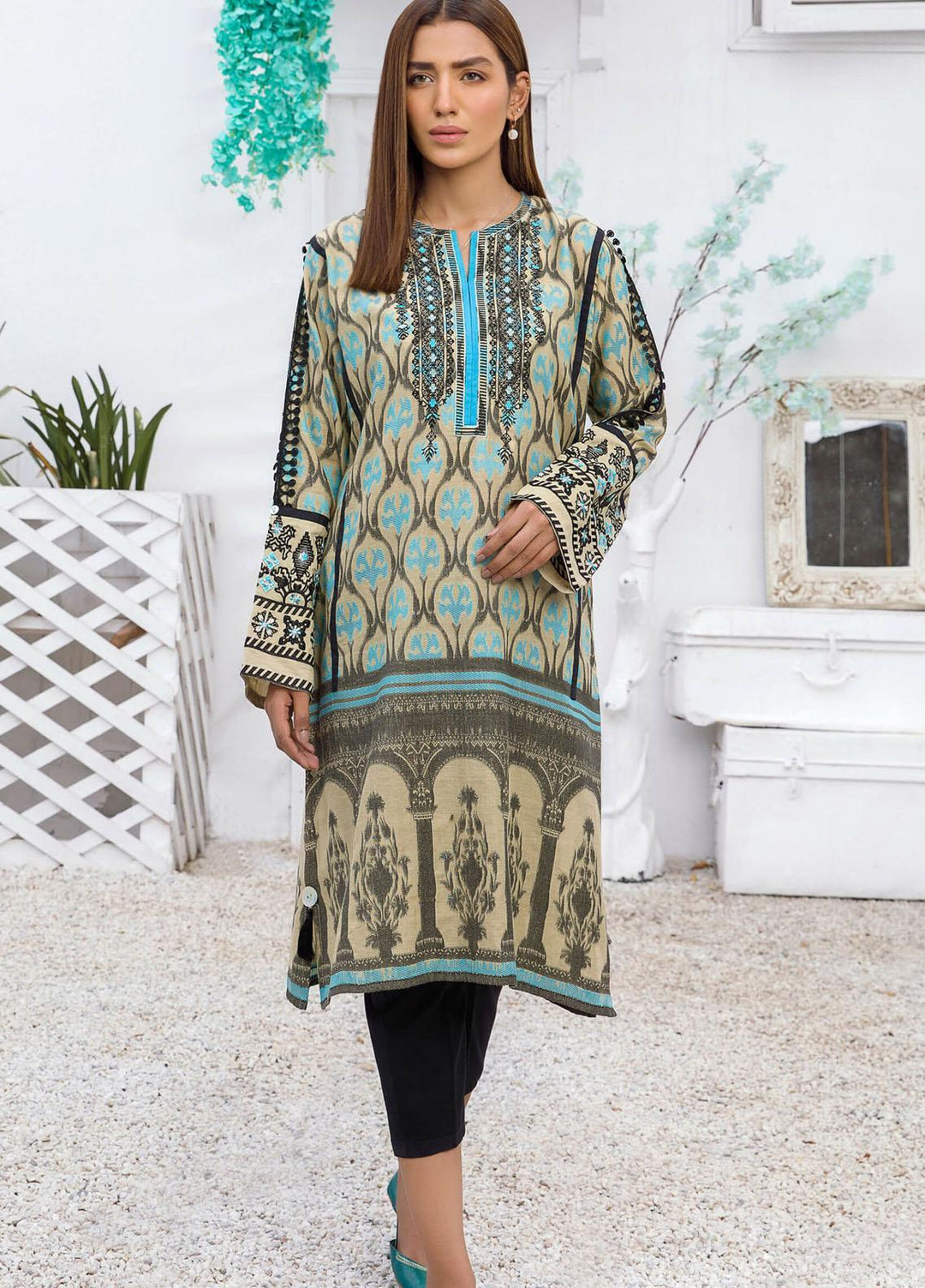 Kross Kulture Luxury Pret Embroidered Jacquard Shirt KX-21215 Green