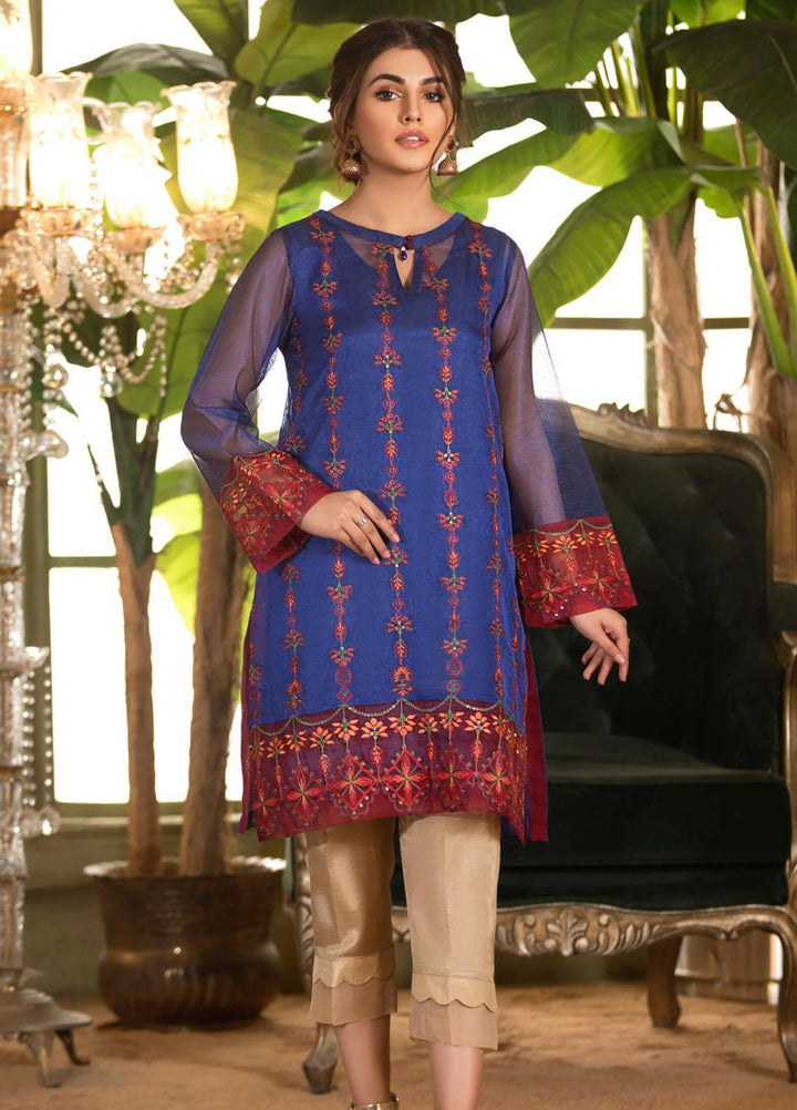 Kross Kulture Luxury Pret Embroidered Cotton Net Shirt KX-21216 Blue