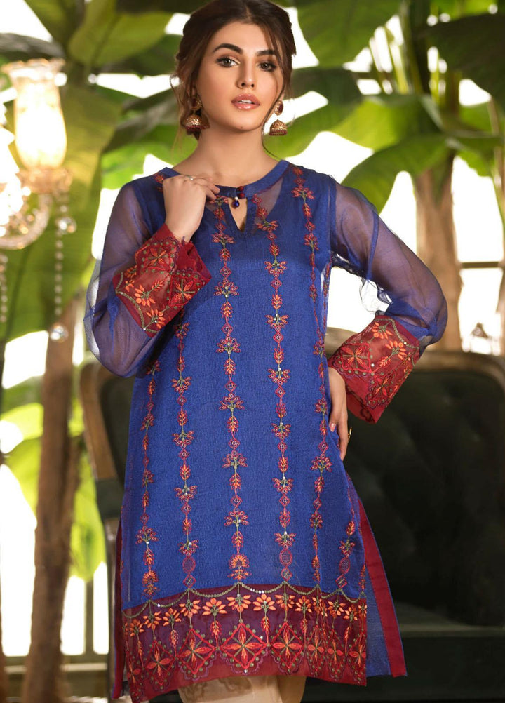 Kross Kulture Luxury Pret Embroidered Cotton Net Shirt KX-21216 Blue