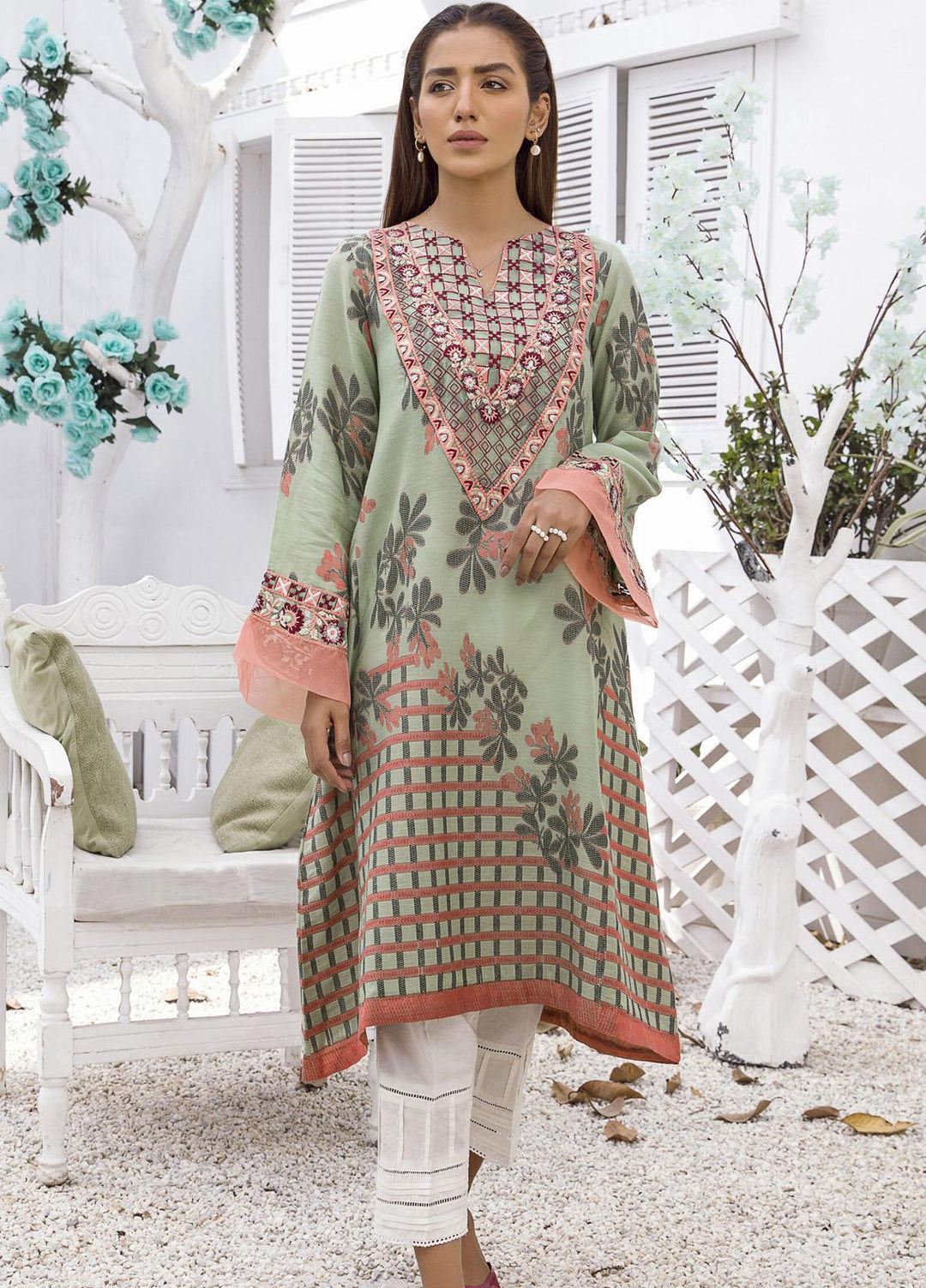 Kross Kulture Luxury Pret Embroidered Jacquard Shirt KX-21217 Green