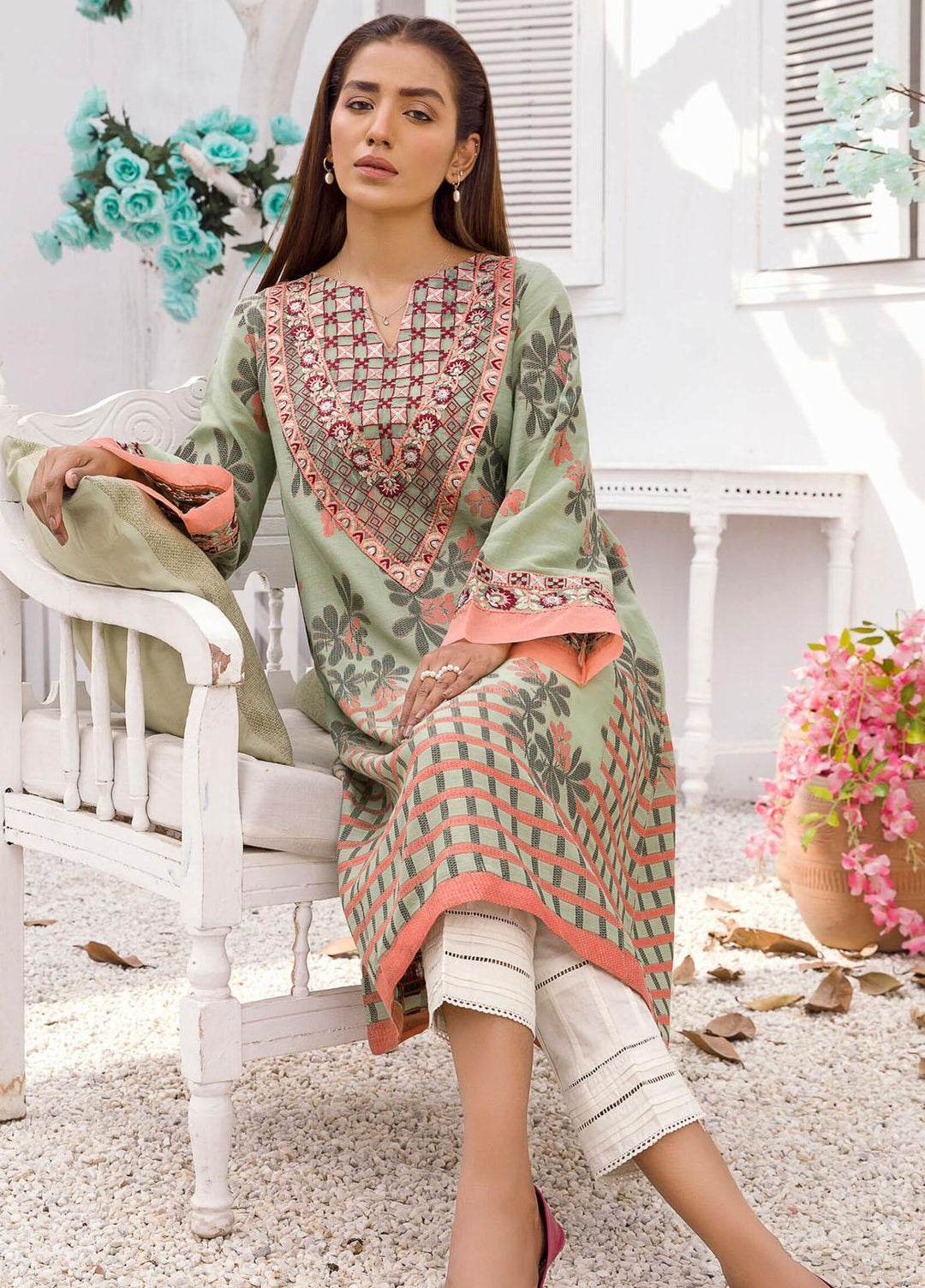 Kross Kulture Luxury Pret Embroidered Jacquard Shirt KX-21217 Green