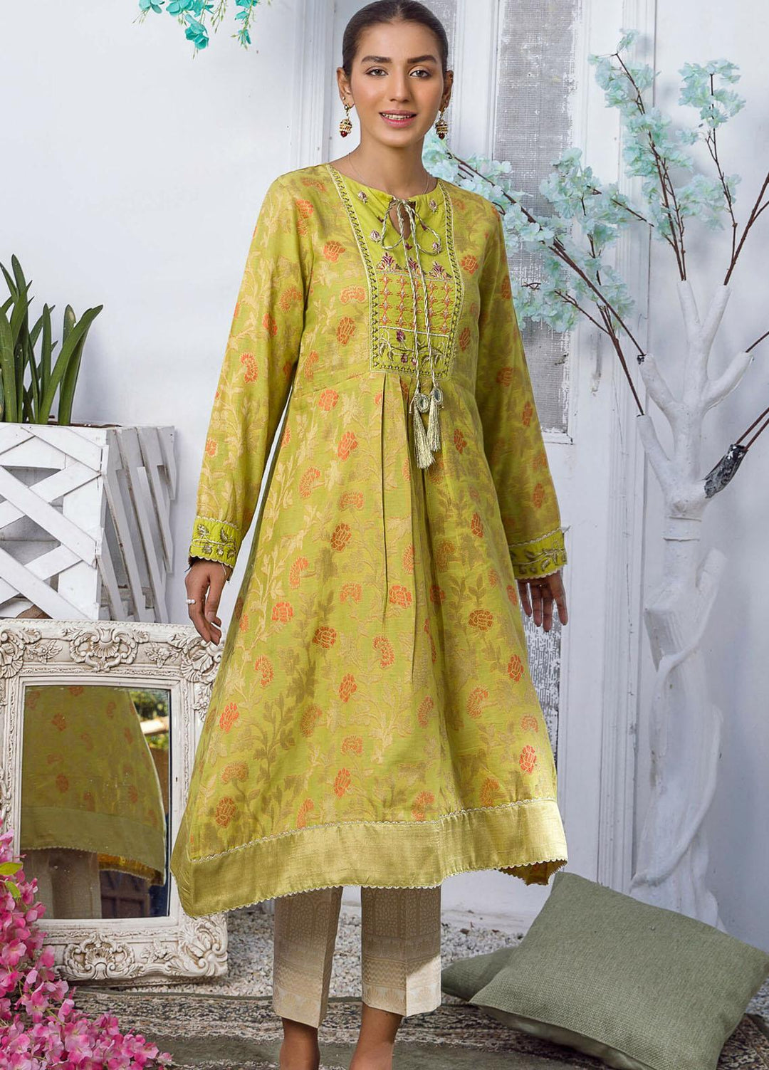 Kross Kulture Luxury Pret Embroidered Jacquard Shirt KX-21223 P-Green