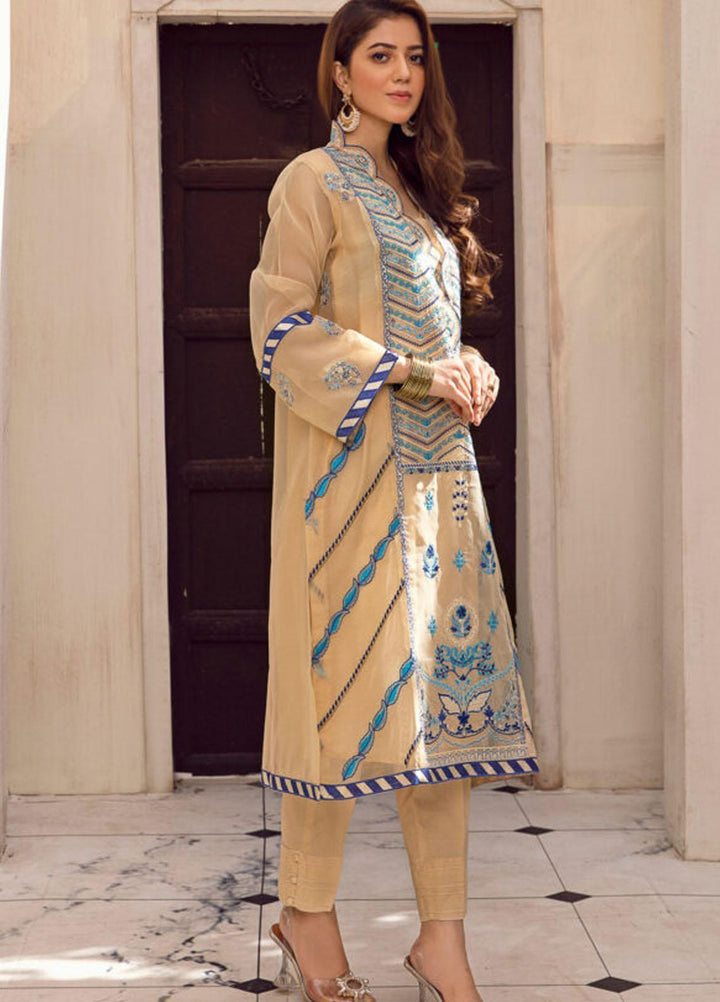 Kross Kulture Luxury Pret  Organza Shirt KX-20912 Beige