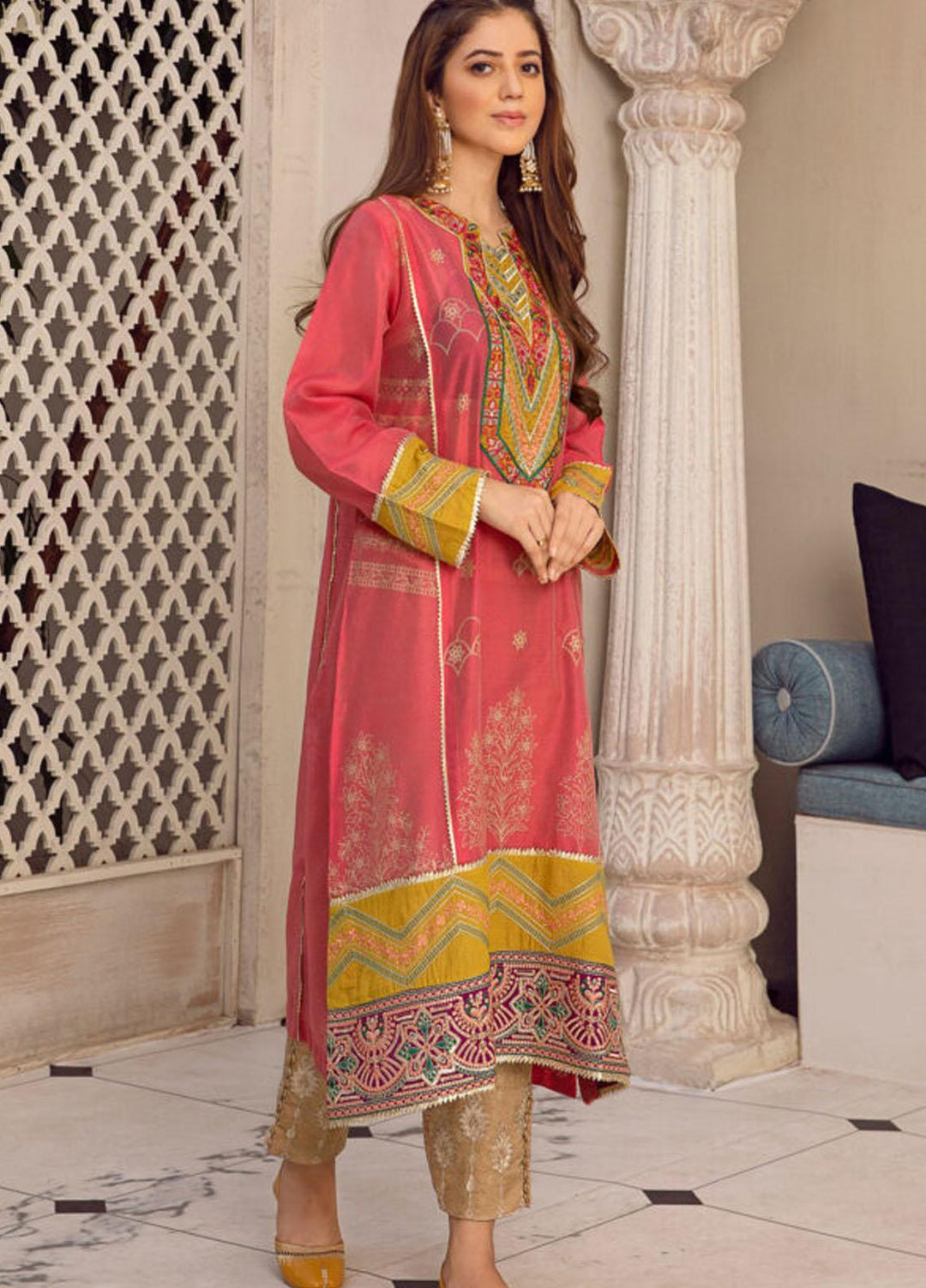 Kross Kulture Luxury Pret Cotton Net Shirt KX-21270 Pink