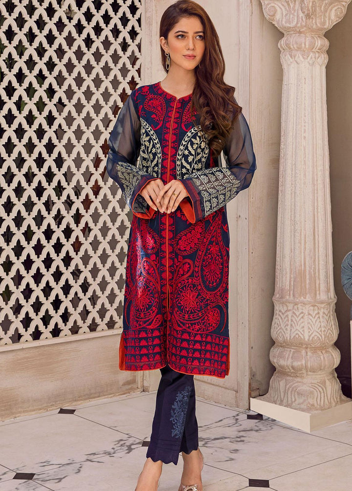 Kross Kulture Luxury Pret Embroidered Organza Shirt KX-21264 Navy