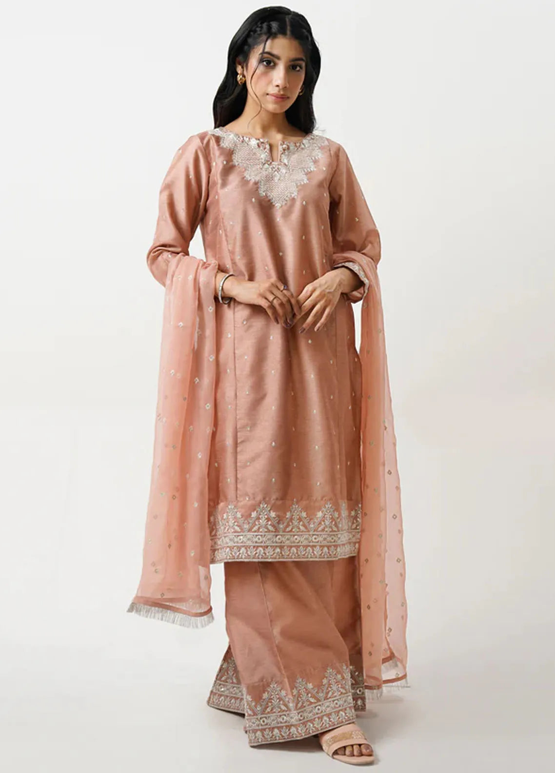Mannat Pret Embroidered Raw Silk 3 Piece Suit Bali