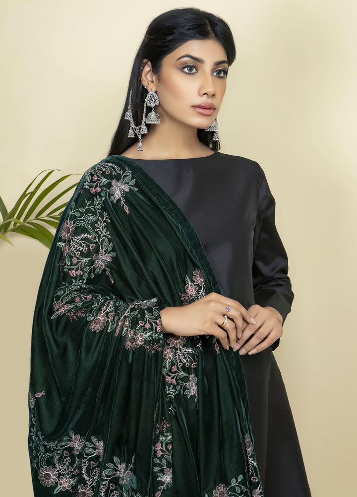 Kross Kulture Embroidered Velvet  Shawl KK21SBS KSH-21003 - Velvet Shawls