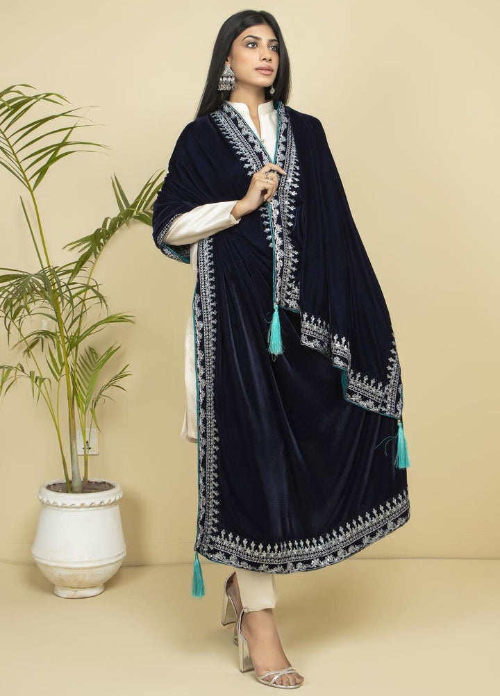 Kross Kulture Embroidered Velvet  Shawl KK21SBS KSH-21006 - Velvet Shawls