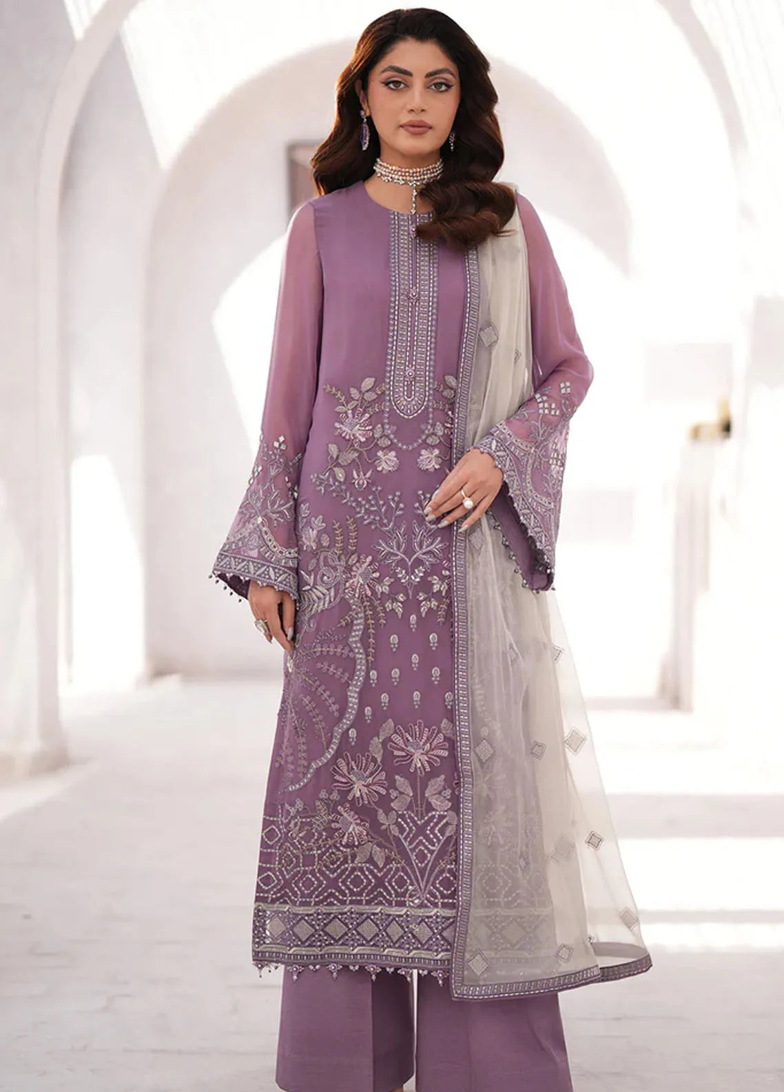 Flossie Embroidered Chiffon Suits Unstitched 3 Piece AMARYLLIS - Luxury Collection