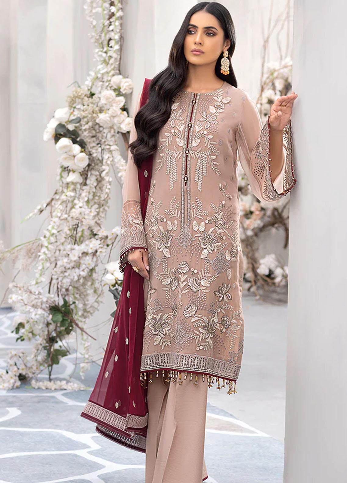 Haya By Kuch Khas Embroidered Chiffon Suits Unstitched 3 Piece FL23-KK14 K-1410 Mehsa - Festive Collection