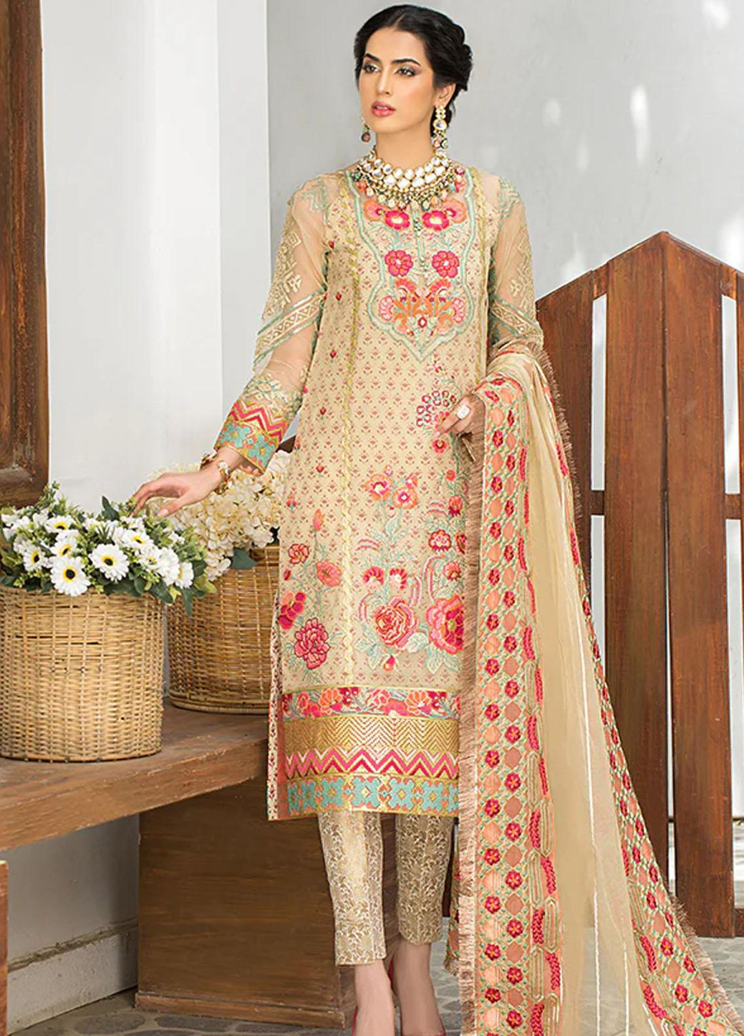 La Roza Plush by Imrozia Premium Embroidered Organza Suits Unstitched 3 Piece L-242 BIOOM DOER - Luxury Collection