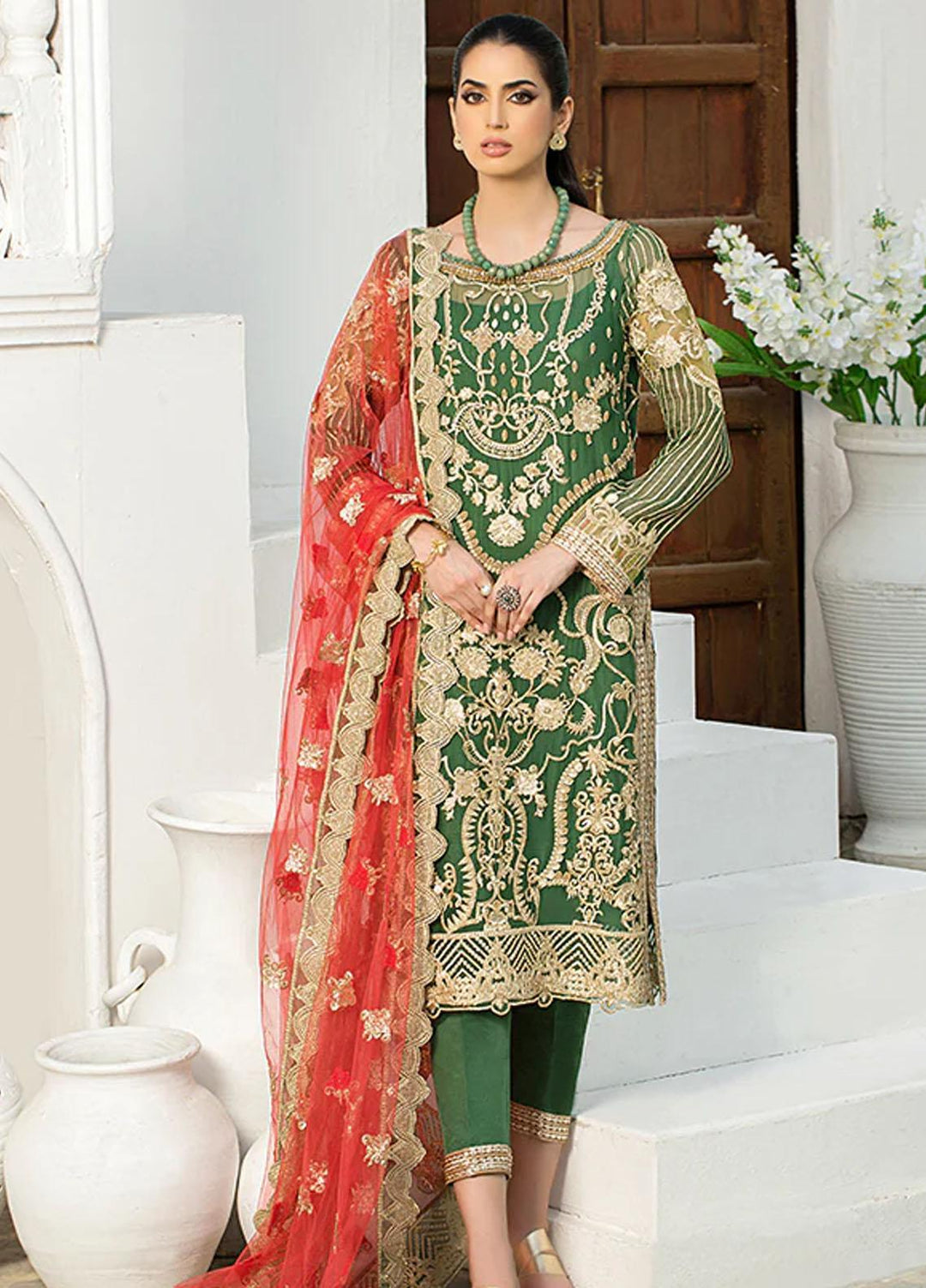 La Roza Plush by Imrozia Premium Embroidered Net Suits Unstitched 3 Piece L-244 AMBER CHARMS - Luxury Collection
