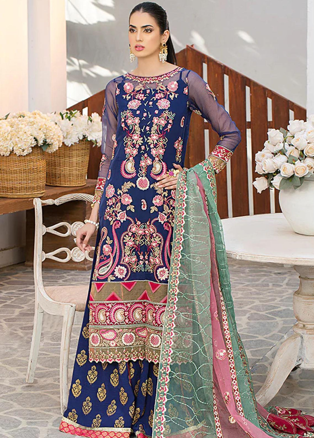 La Roza Plush by Imrozia Premium Embroidered Organza Suits Unstitched 3 Piece L-246 FLORRAOL RIPPLES - Luxury Collection