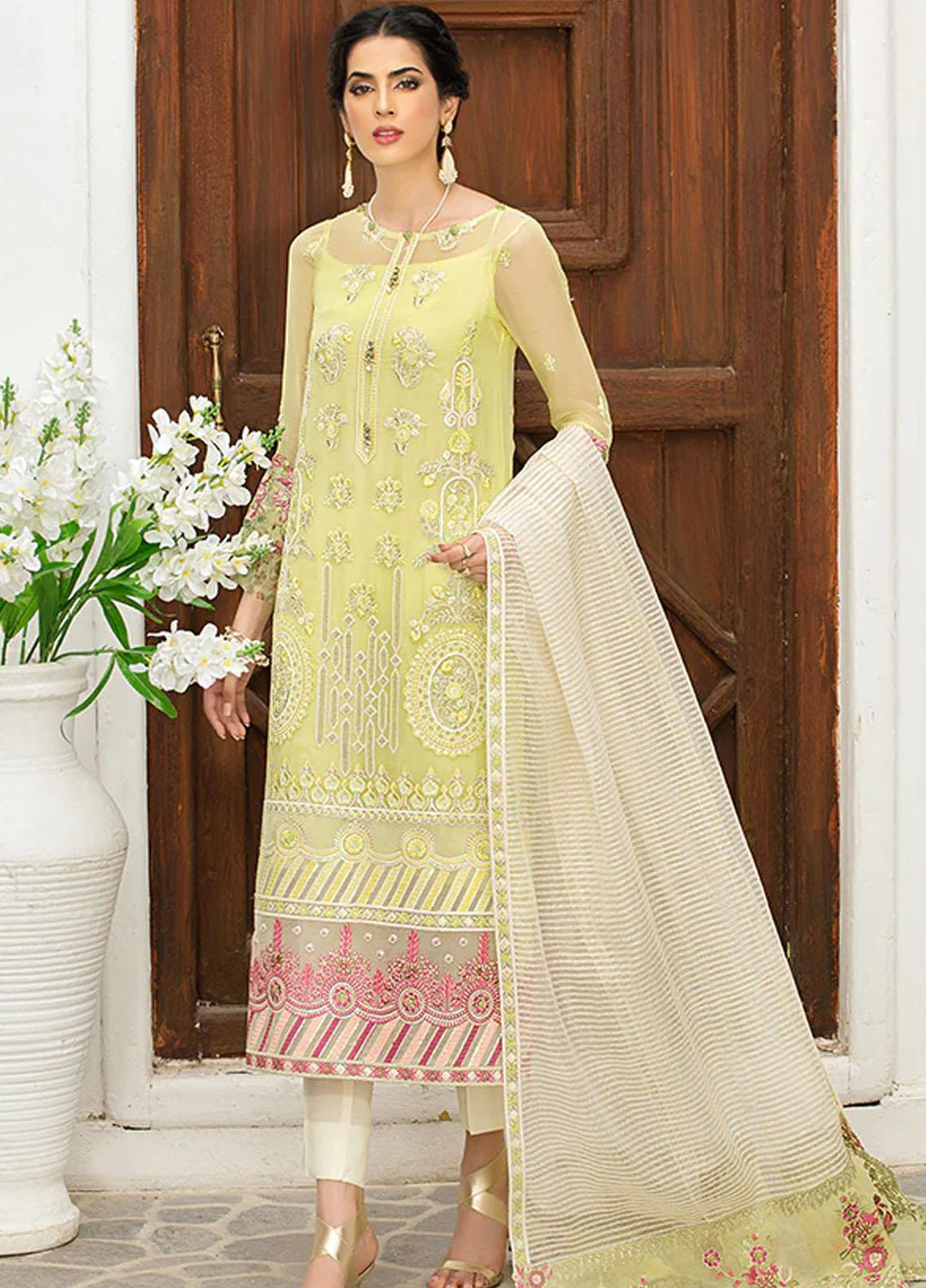 La Roza Plush by Imrozia Premium Embroidered Chiffon Suits Unstitched 3 Piece L-247 FLORIST TARA - Luxury Collection
