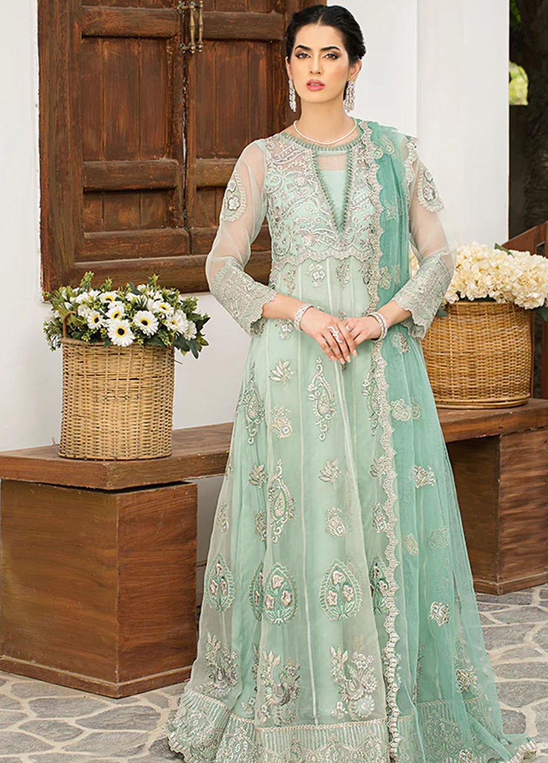 La Roza Plush by Imrozia Premium Embroidered Organza Suits Unstitched 3 Piece L-250 DOVE - Luxury Collection