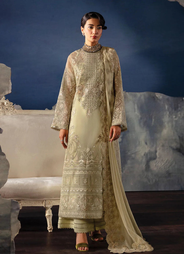 La Fuchsia By Afrozeh Embroidered Organza Suit Unstitched 3 Piece AF24L Zelena - Festive Collection