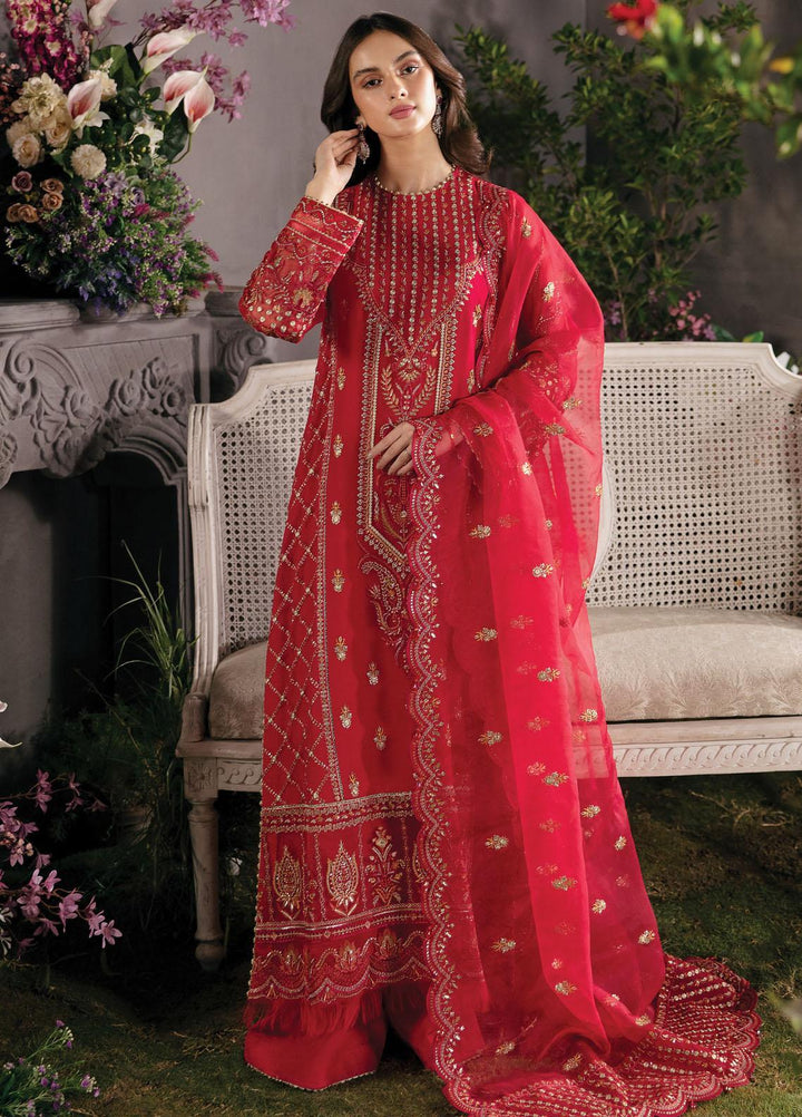 La Fuchsia By Afrozeh Embroidered Chiffon Suits Unstitched 3 Piece AF23LFS ALF-23-V1-04 Carmine - Luxury Formal Collection