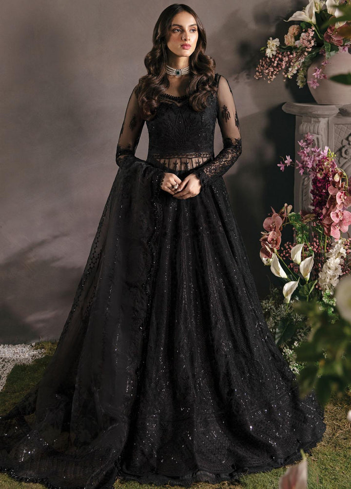 La Fuchsia By Afrozeh Embroidered Net Suits Unstitched 3 Piece AF23LFS ALF-23-V1-05 Ebony - Luxury Formal Collection