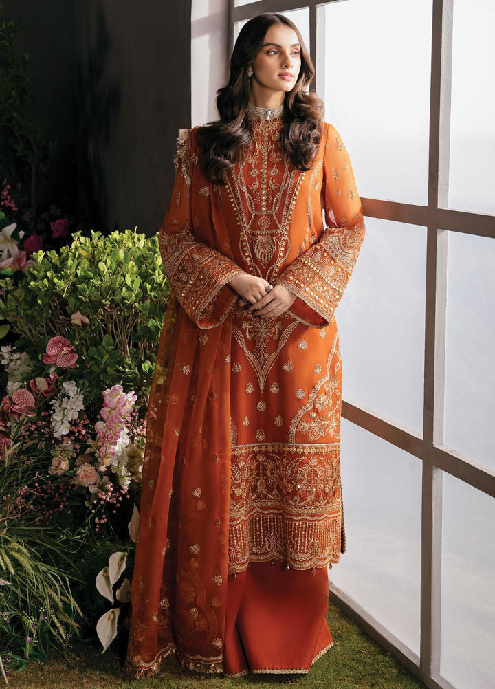 La Fuchsia By Afrozeh Embroidered Chiffon Suits Unstitched 3 Piece AF23LFS ALF-23-V1-07 Russet - Luxury Formal Collection
