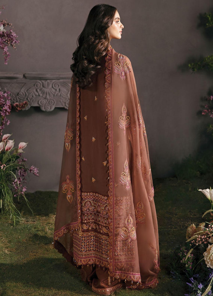 La Fuchsia By Afrozeh Embroidered Chiffon Suits Unstitched 3 Piece AF23LFS ALF-23-V1-10 Mahogany - Luxury Formal Collection