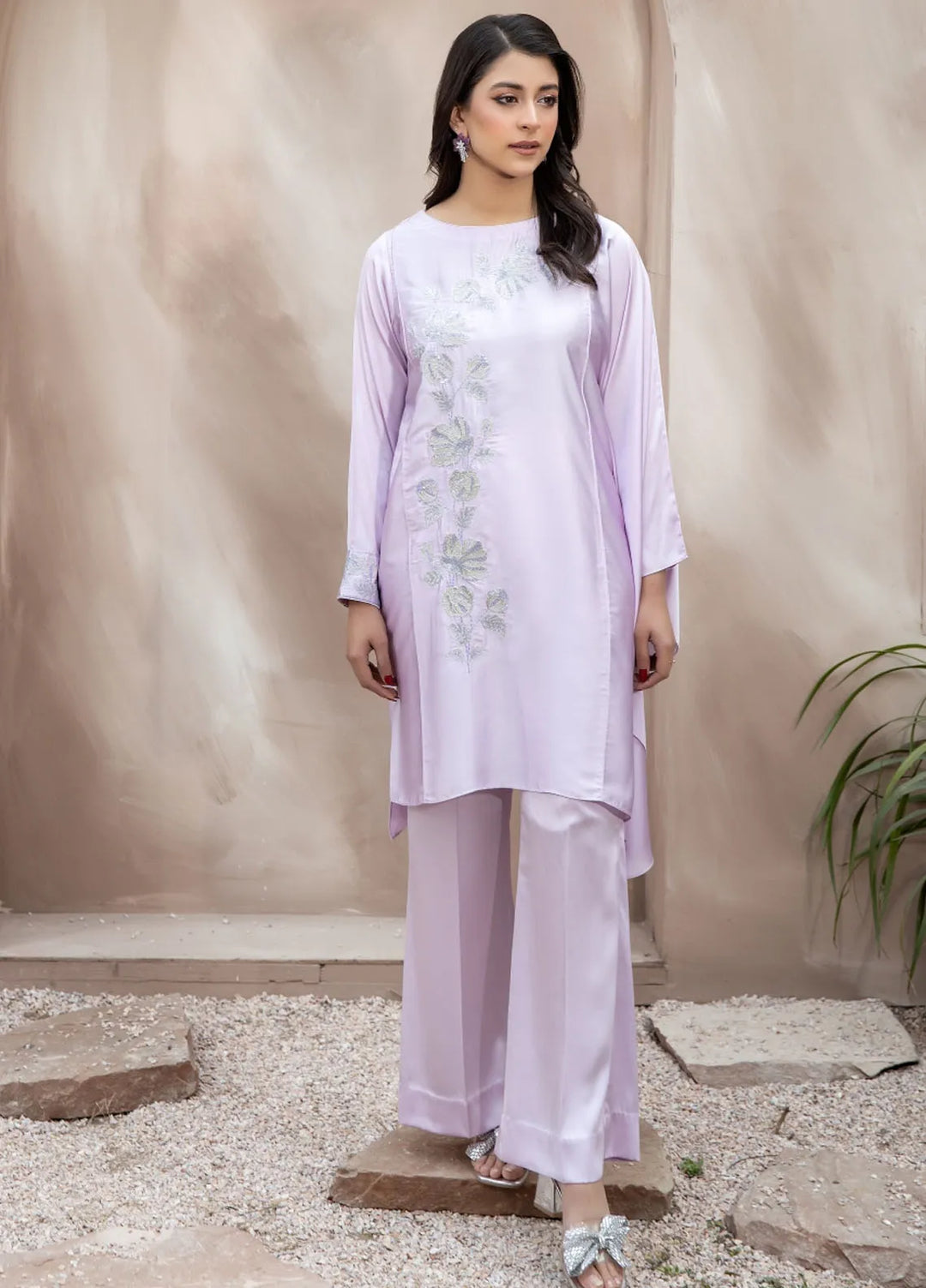 La Rosa Pret Embroidered Silk 2 Piece Suit LF2-03 Lilac