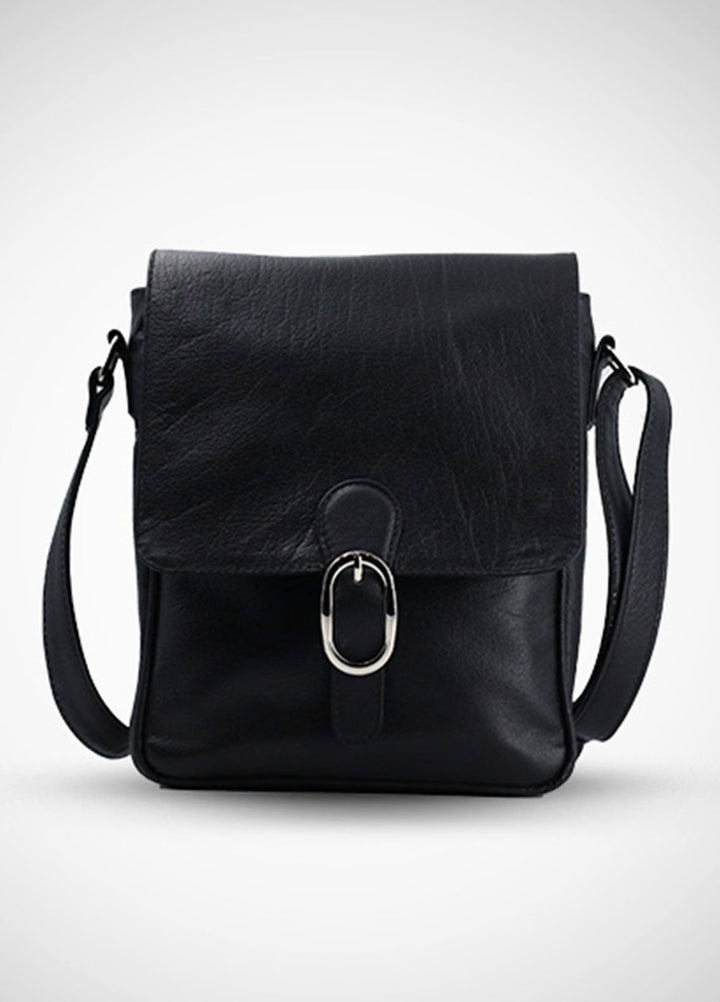 Lafanzo Pret Plain Leather Crossbody Bag 4003 Black