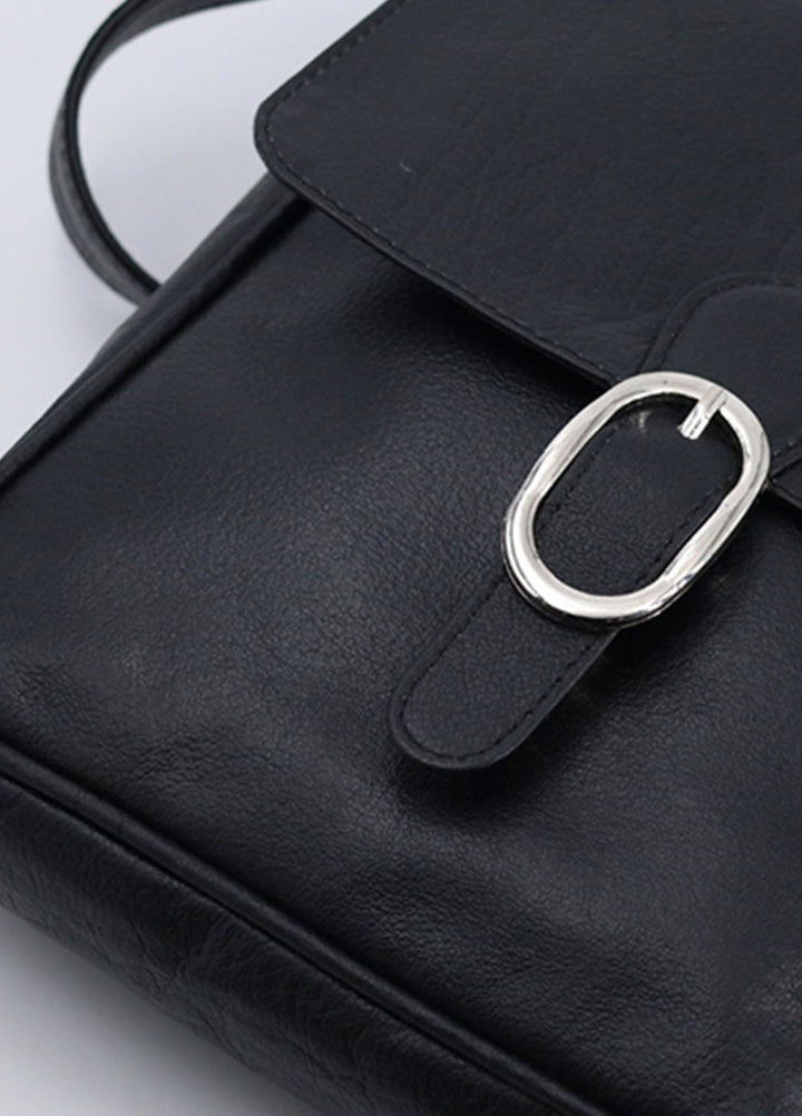 Lafanzo Pret Plain Leather Crossbody Bag 4003 Black