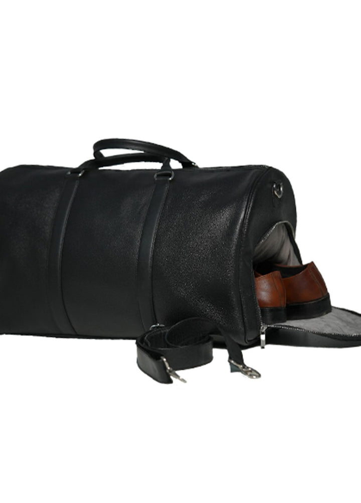 Lafanzo Pret Plain Leather Duffel Bag 5712 Black