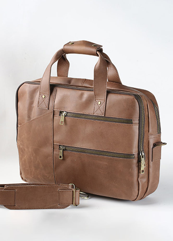 Lafanzo Pret Plain Leather Laptop Bag 5001 Classic Brown