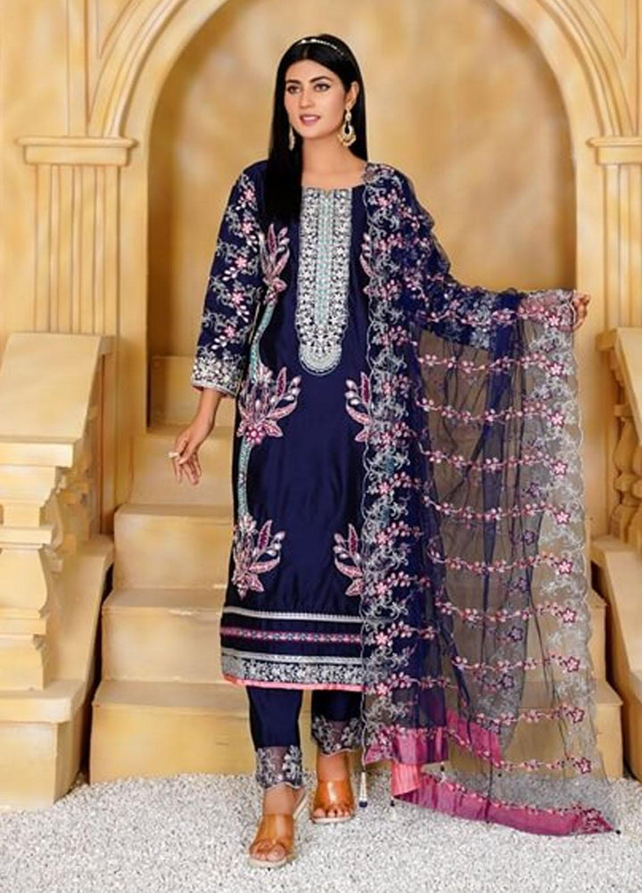 Ayat Pret Embroidered Khaadi Net 3 Piece Suit Neelam