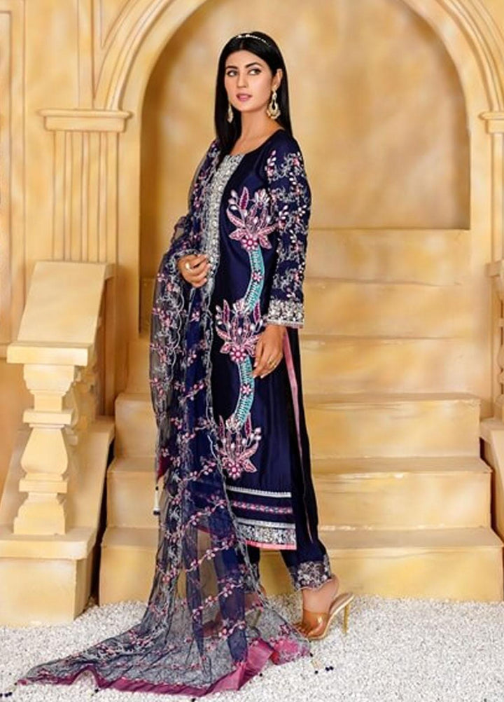 Ayat Pret Embroidered Khaadi Net 3 Piece Suit Neelam