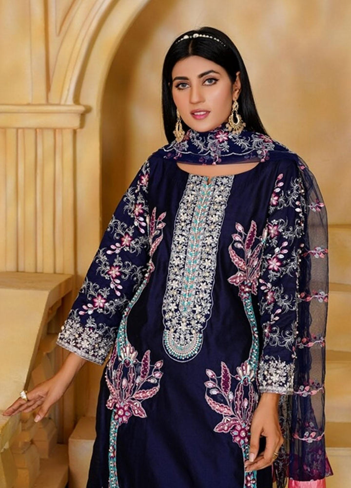 Ayat Pret Embroidered Khaadi Net 3 Piece Suit Neelam