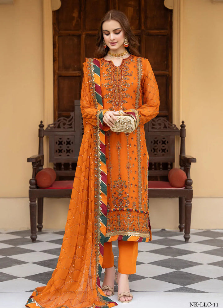 Lallaria By Noorma Kaamal Embroidered  Chiffon Suit Unstitched 4 Piece NK24LC NK-LLC-11 - Summer Collection