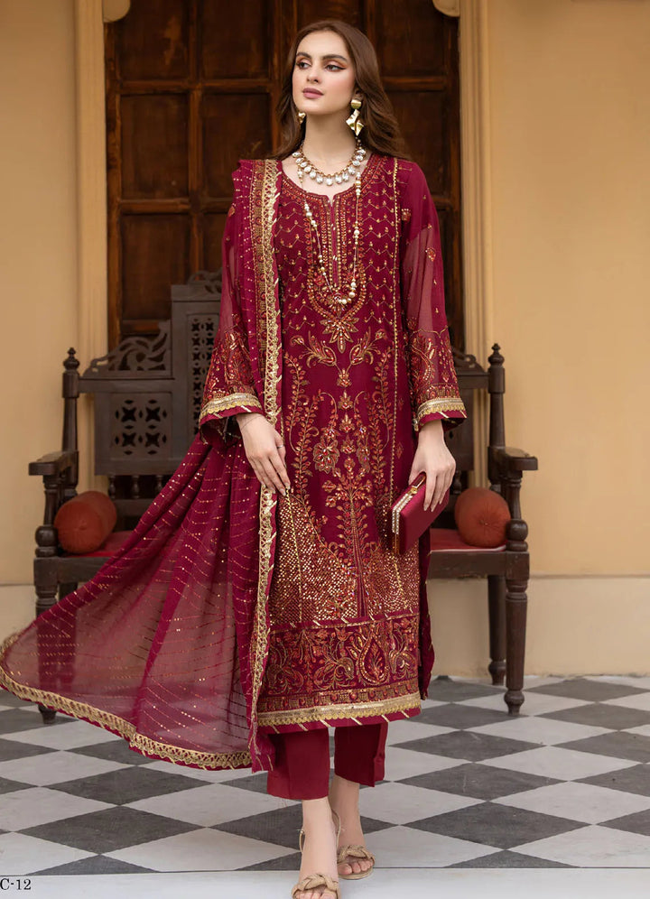 Lallaria By Noorma Kaamal Embroidered  Chiffon Suit Unstitched 4 Piece NK24LC NK-LLC-12 - Summer Collection
