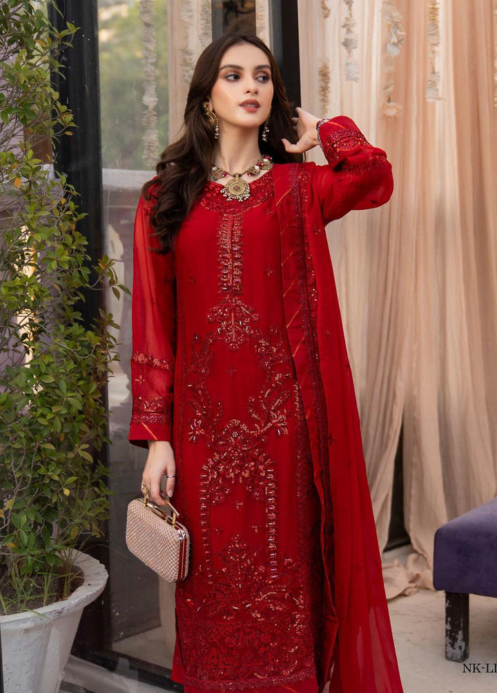 Lallaria By Noorma Kaamal Embroidered Chiffon Suits Unstitched 3 Piece NK23L NK-LLC-03 - Luxury Collection