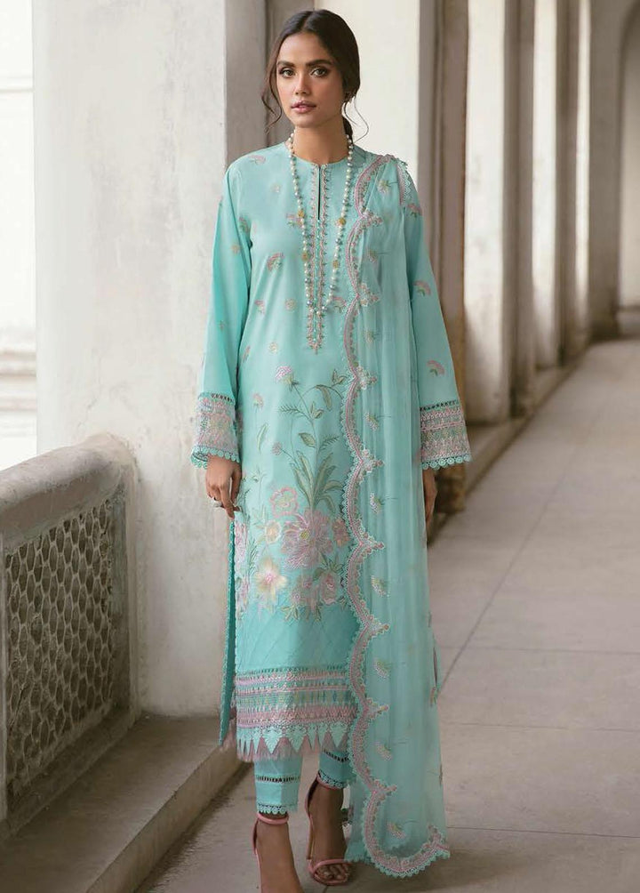 Lamhay By Afrozeh Embroidered Lawn Suits Unstitched 3 Piece AF23L 004 Crystal Cyan - Luxury Collection